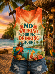 Women's No Working During Drinking Hours Print Casual V-Neck Vest