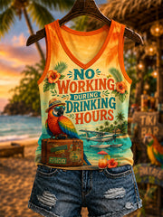Women's No Working During Drinking Hours Print Casual V-Neck Vest