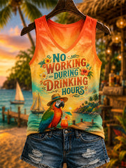 Women's No Working During Drinking Hours Print Casual V-Neck Vest