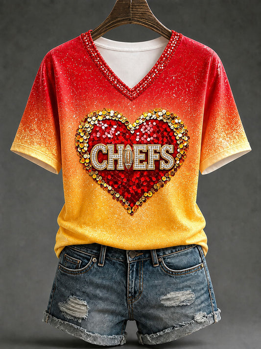 Women's Football Fan Print Casual T-Shirt