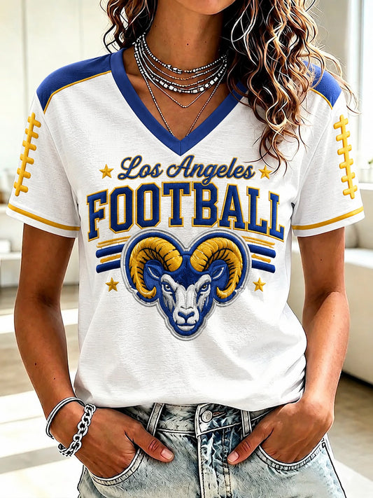 Women's Football Los Angeles Printed V-neck T-shirt