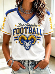 Women's Football Los Angeles Printed V-neck T-shirt