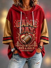 Women’s Football Gameday Gift For Football Fans Casual 3/4 Sleeve Hoodie