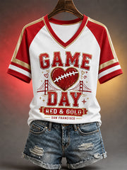 Women's Football Gameday Gift For Football Fans Casual V-Neck Tee