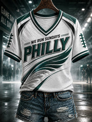 Women's Football Philly WE RUN SUNDAYS Printed V-neck T-shirt