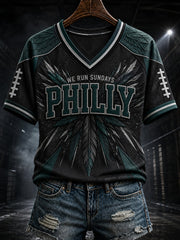 Women's Football Philly WE RUN SUNDAYS Printed V-neck T-shirt