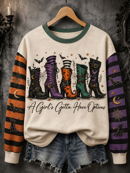Women's Halloween A Girls Gotta Have Options Witches Print Casual Sweatshirt