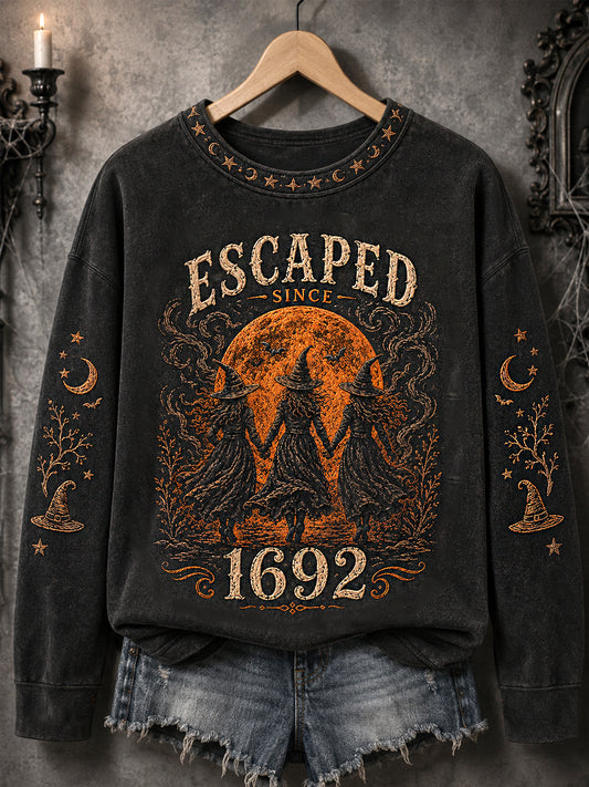 Women's Escaped Since 1692 Halloween Witches Print Casual Sweatshirt