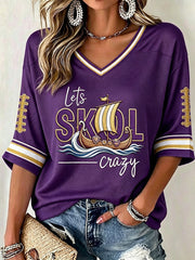 Women's Let's Skol Crazy Mid-length Sleeves V-Neck T-Shirt