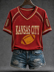 Women's Football Gameday Gift For Football Fans V-neck Short Sleeve T-shirt