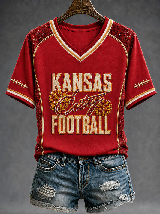 Women's Football Gameday Gift For Football Fans V-neck Short Sleeve T-shirt