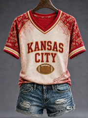 Women's Football Gameday Gift For Football Fans V-neck Short Sleeve T-shirt