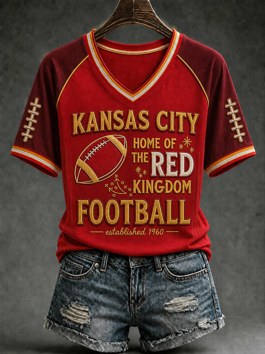 Women's Football Gameday Gift For Football Fans V-neck Short Sleeve T-shirt