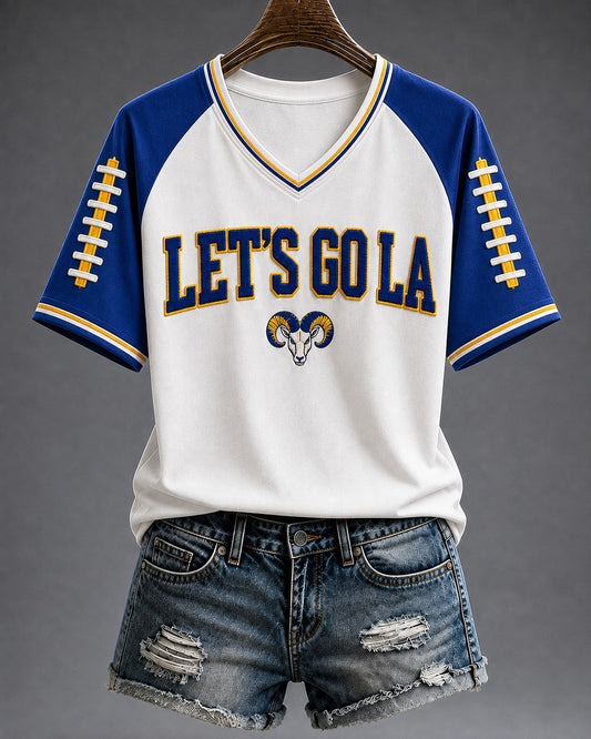 Women's Football Los Angeles Printed V-neck T-shirt