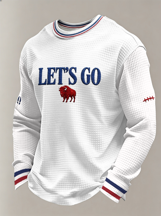 Men's Football Lover Bulls BUF Art Printed Waffle Long Sleeve Top