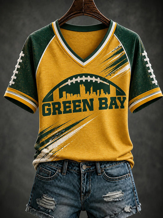 Women's Green Bay Football Printed V-neck T-shirt