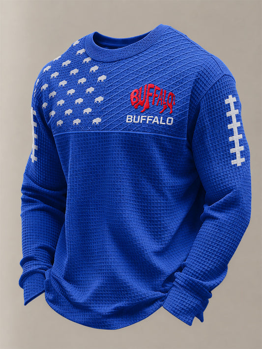 Men's Football Lover Buffalo Print Casual Waffle Long Sleeve Top