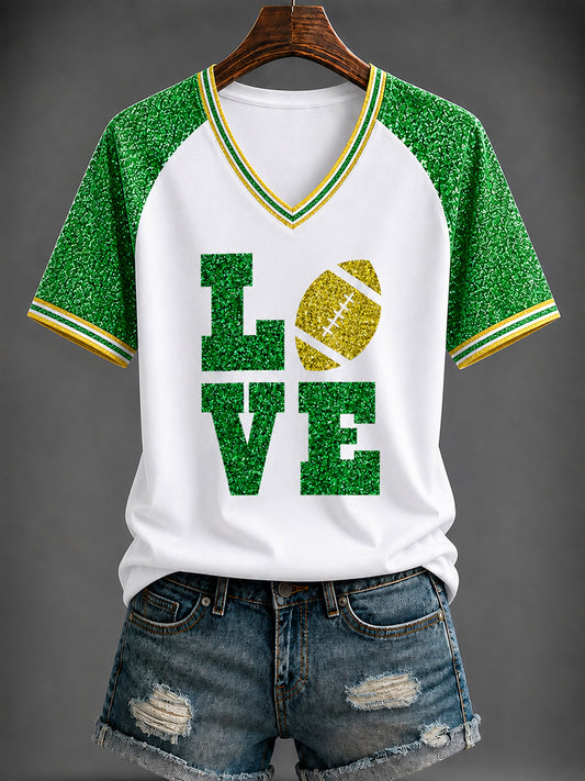 Women's Football Printed V-neck T-shirt