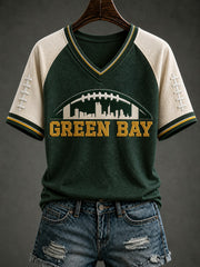 Women's Green Bay Football Printed V-neck T-shirt