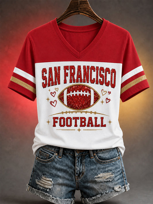 Women's Football Gameday Gift For Football Fans Casual V-Neck Tee