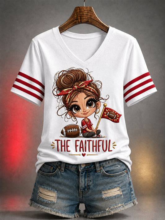 Women's Football Gameday Gift For Football Fans Casual V-Neck Tee