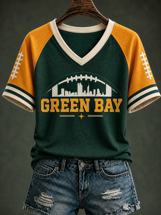 Women's Green Bay Football Printed V-neck T-shirt