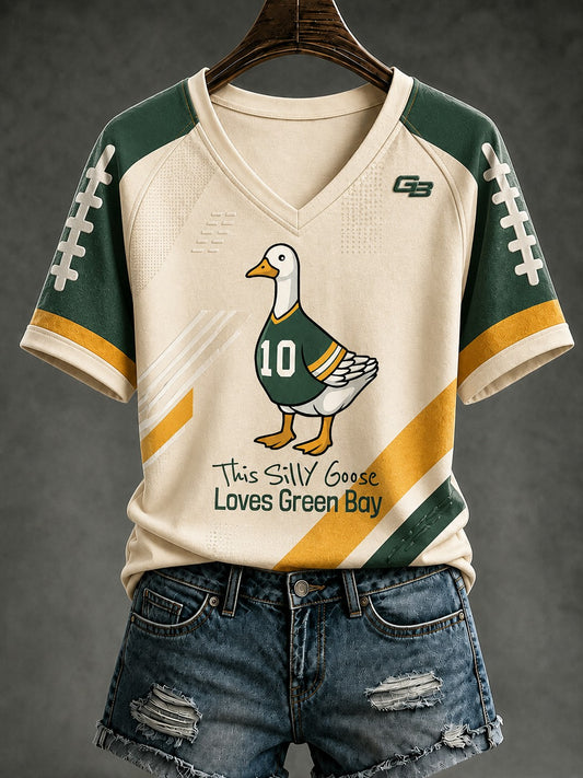 Women's Green Bay Football Printed V-neck T-shirt