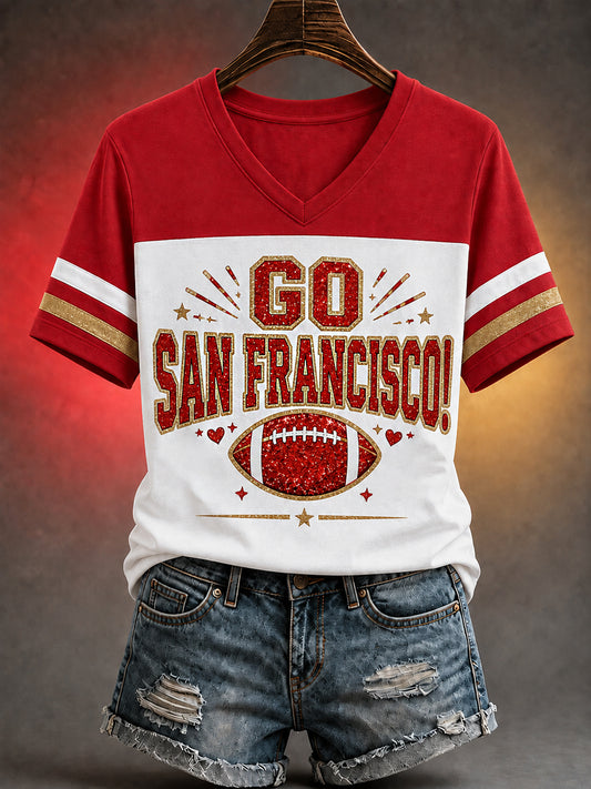 Women's Football Gameday Gift For Football Fans Casual V-Neck Tee