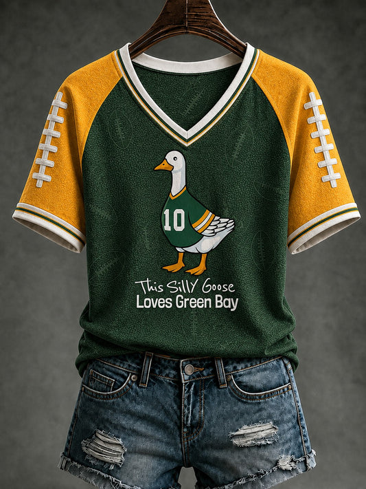 Women's Green Bay Football Printed V-neck T-shirt
