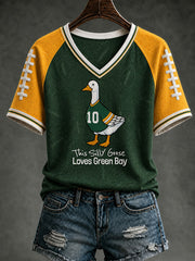 Women's Green Bay Football Printed V-neck T-shirt