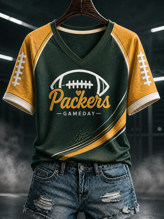 Women's Green Bay Football Printed V-neck T-shirt