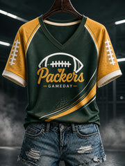 Women's Green Bay Football Printed V-neck T-shirt