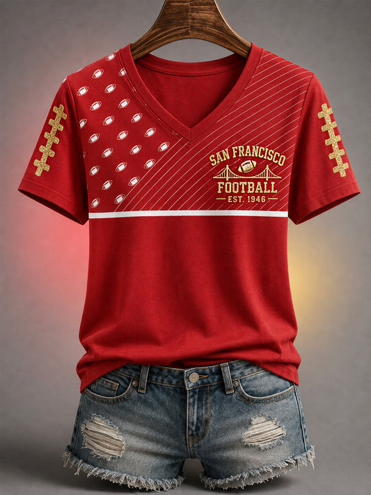 Women's Football Gameday Gift For Football Fans Casual V-Neck Tee