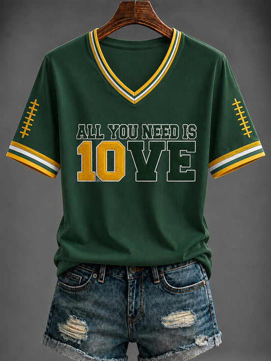 Women's Football Printed V-neck T-shirt