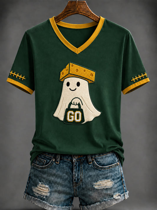 Women's Football Printed V-neck T-shirt