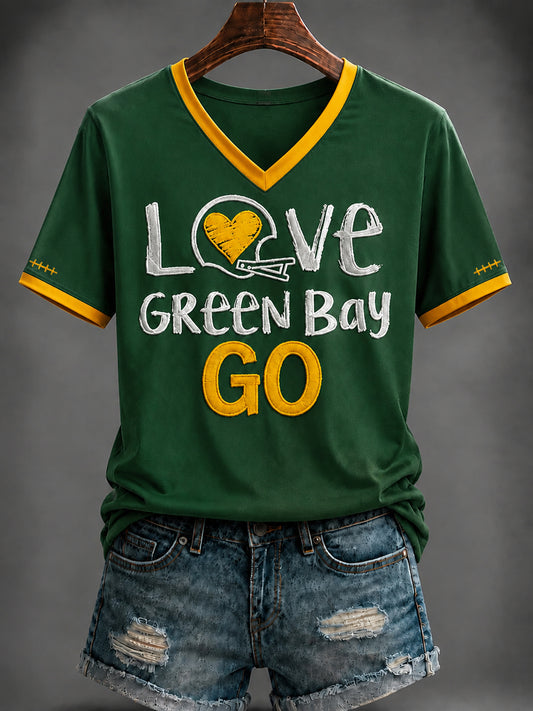 Women's Football Printed V-neck T-shirt