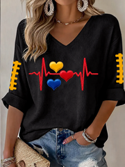 Women's Football Mid-length Sleeves V-Neck T-Shirt