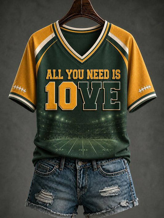 Women's Green Bay Football Printed V-neck T-shirt