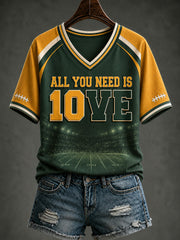 Women's Green Bay Football Printed V-neck T-shirt