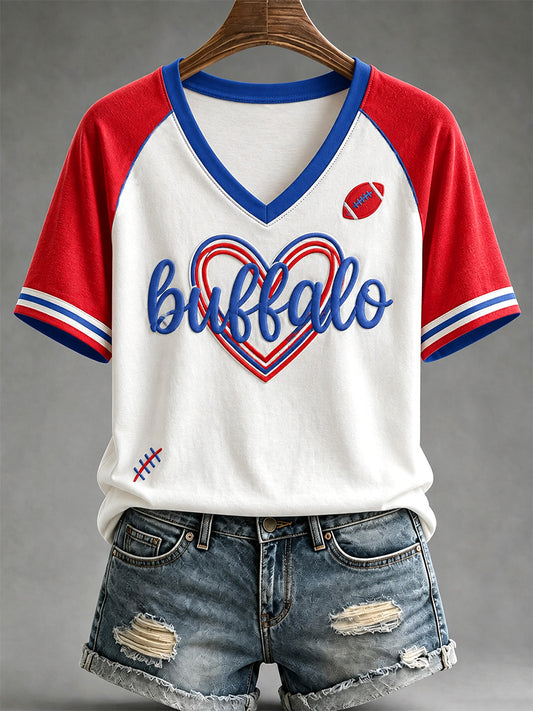 Women's Football Lover Buffalo Print V-Neck Tee