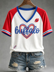 Women's Football Lover Buffalo Print V-Neck Tee