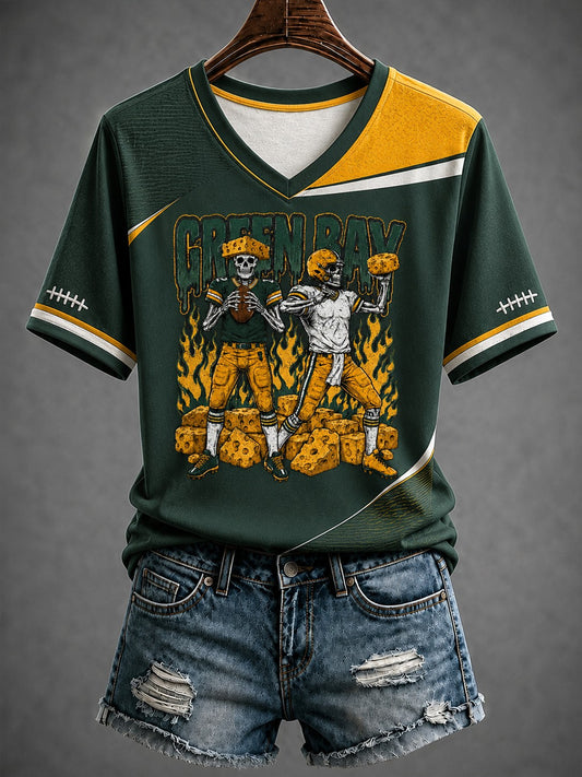 Women's Green Bay Football Printed V-neck T-shirt