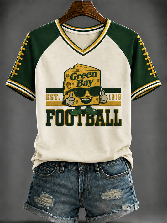 Women's Football Printed V-neck T-shirt