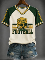 Women's Football Printed V-neck T-shirt