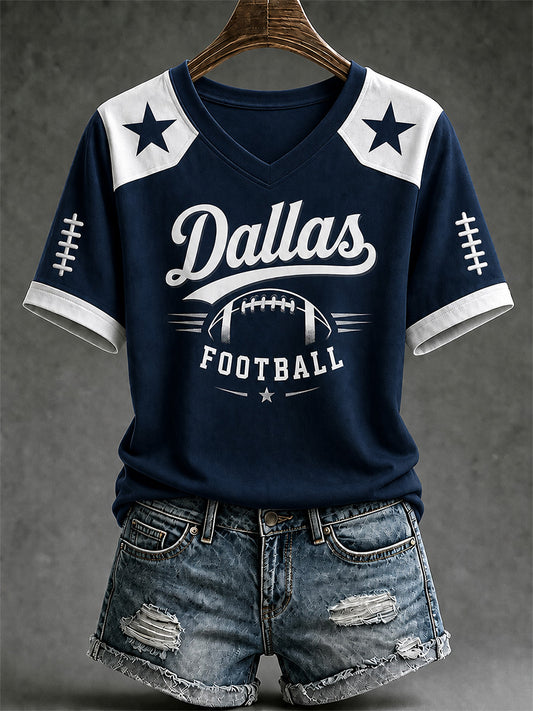 Women's Football Gameday Gift For Football Fans Casual V-Neck Tee