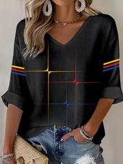 Women's Football Mid-length Sleeves V-Neck T-Shirt