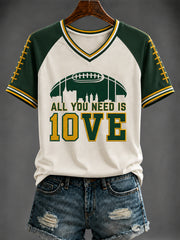 Women's Football Printed V-neck T-shirt
