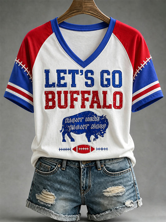 Women's Football Lover Buffalo Print V-Neck Tee