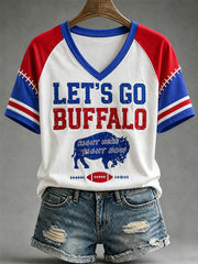 Women's Football Lover Buffalo Print V-Neck Tee