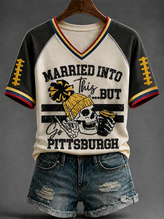 Women's Football V-neck Off-shoulder Short-sleeved T-shirt